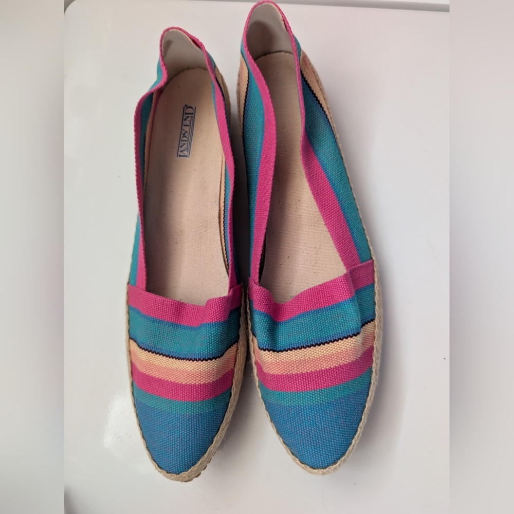 Lands' End Blue and Pink Espadrilles Slip-On Shoes